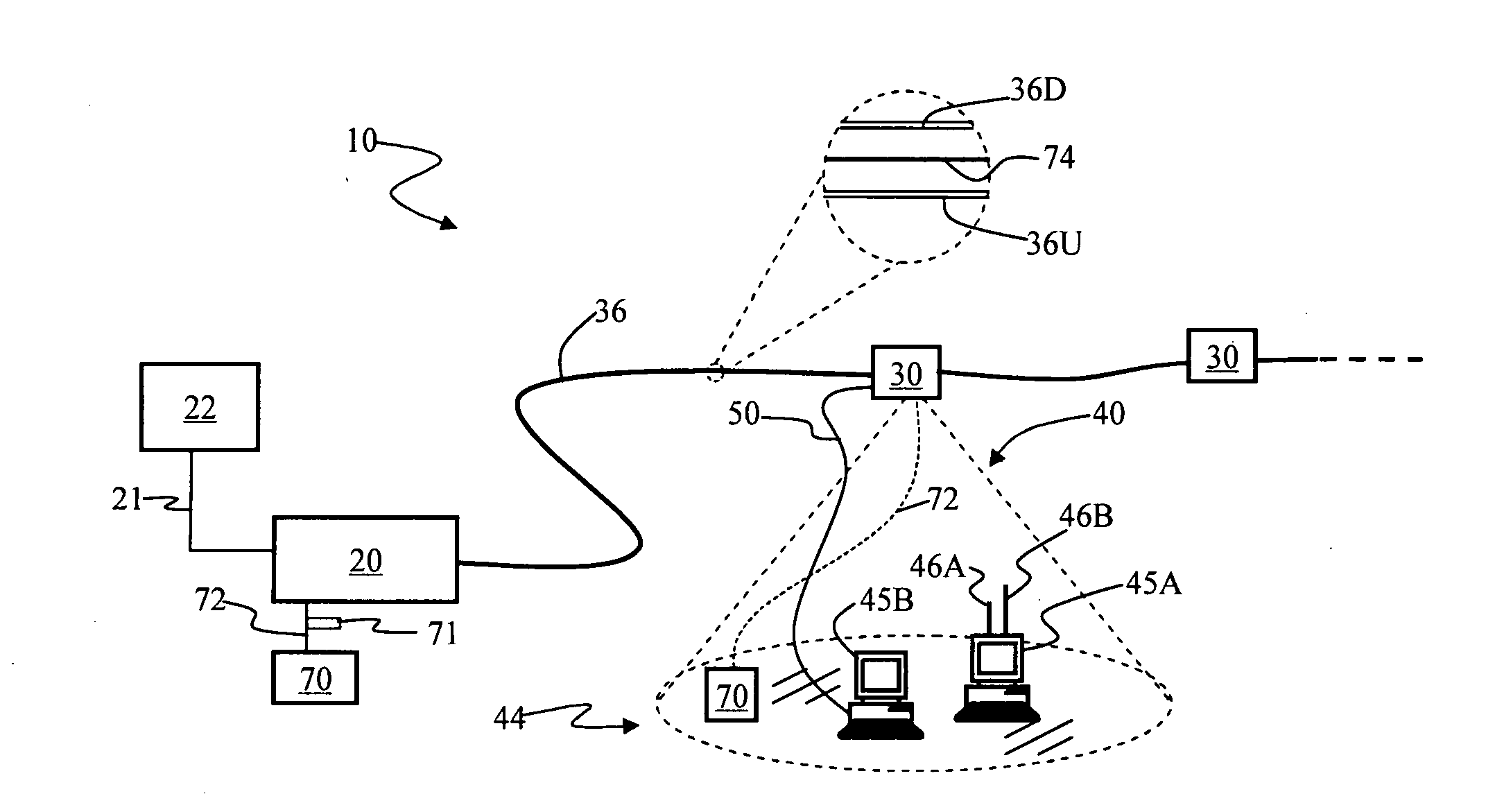 Hybrid wireless/wired RoF  transponder and hybrid RoF communication system using same