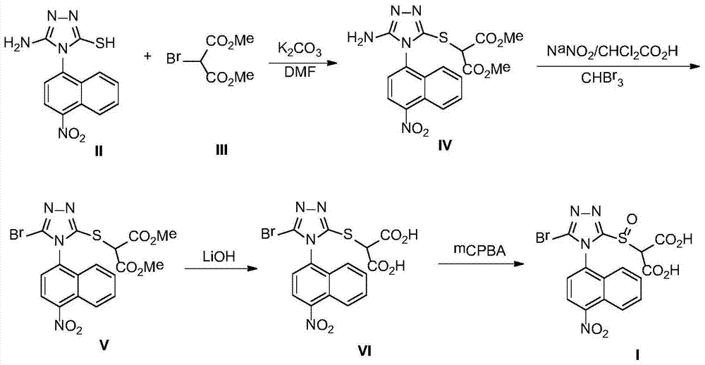 Nitro-substituted triazole sulfinyl malonate type compound, and preparation method and application thereof