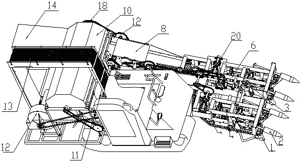 Two ridges and four rows full feeding peanut combine harvester