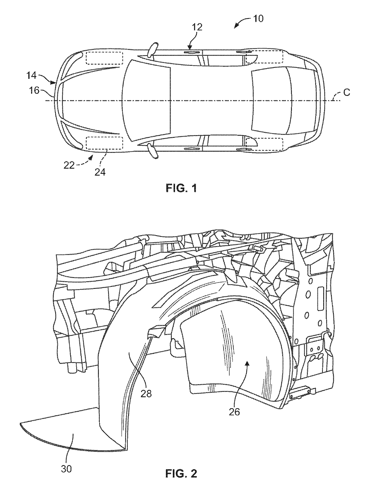 Actively actuatable weelhouse liner assembly