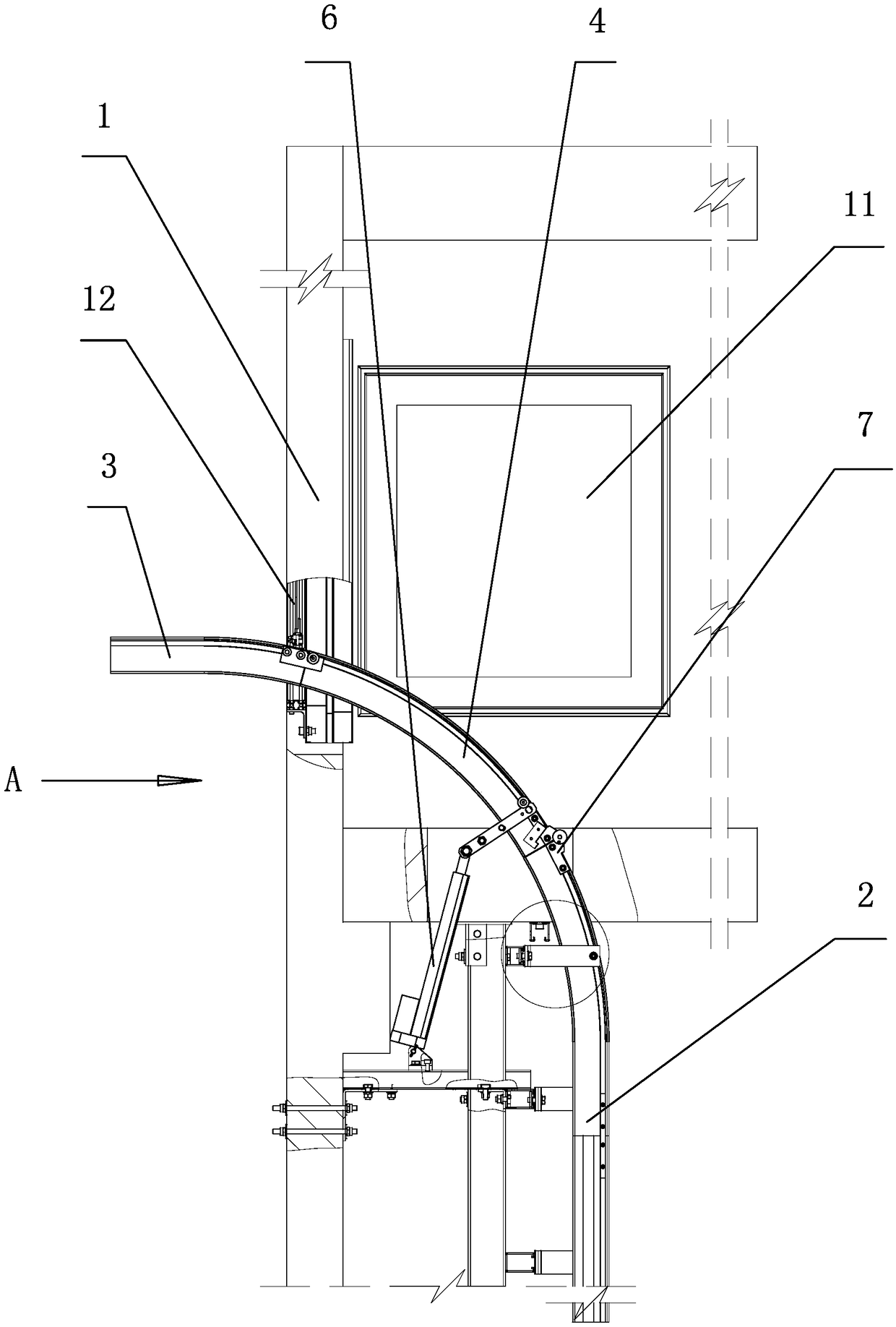 Wind-proof and fire-proof facilities for external rail bender under vertical shaft of logistics track