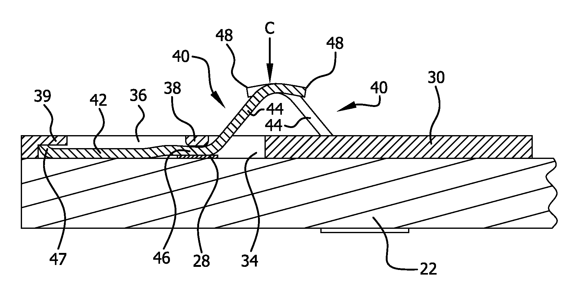 Electrical connector with low-stress, reduced-electrical-length contacts