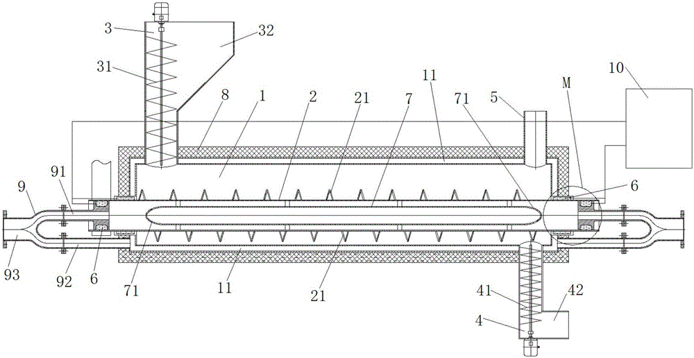 Continuous pyrolyzing furnace