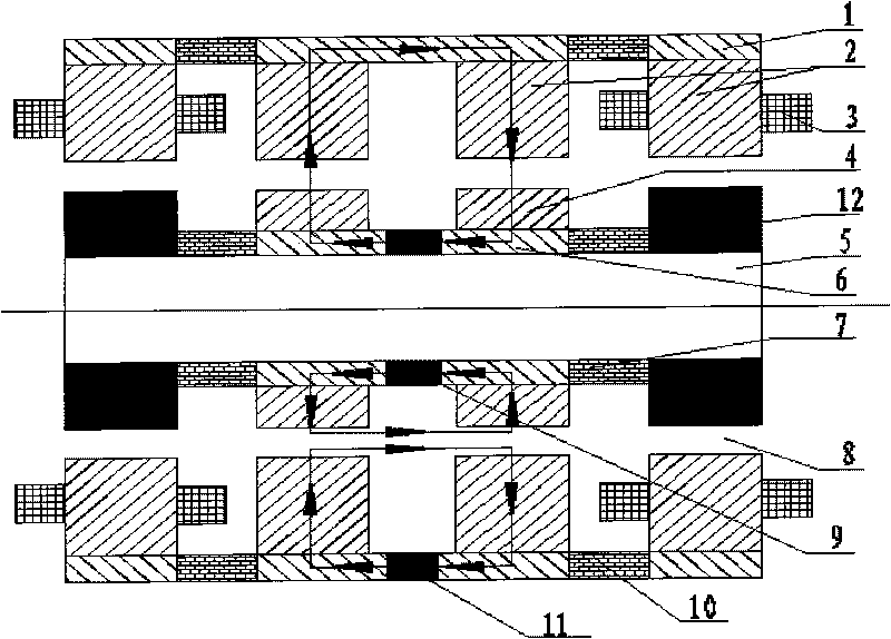 Monostable radial magnetic bearing with low power consumption and zero gravity action