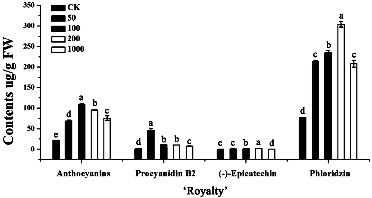 Method for promoting accumulation of flavonoid substances of ornamental Chinese flowering crabapple leaf tissues