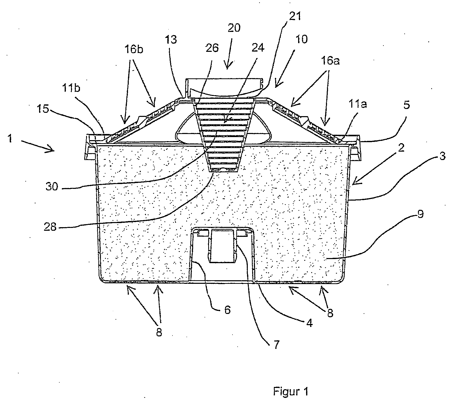 Container for filtering liquid having an outlet aperture for air