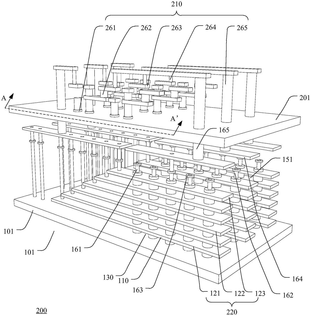 Through silicon via stack-based three-stack memory structure and manufacturing method thereof