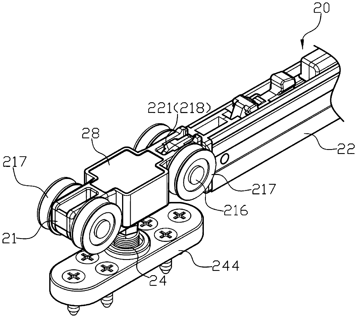 Suspension type sliding door structure and sliding component