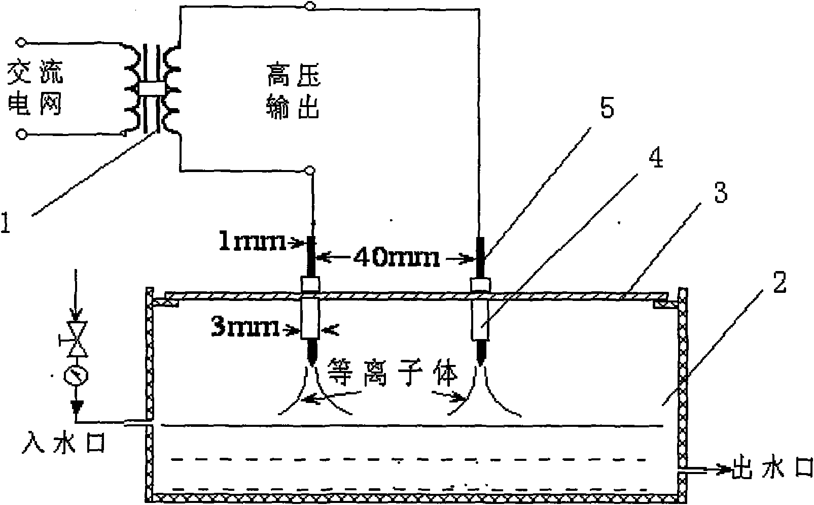 Dual channel device for treating aqueous discharge plasma