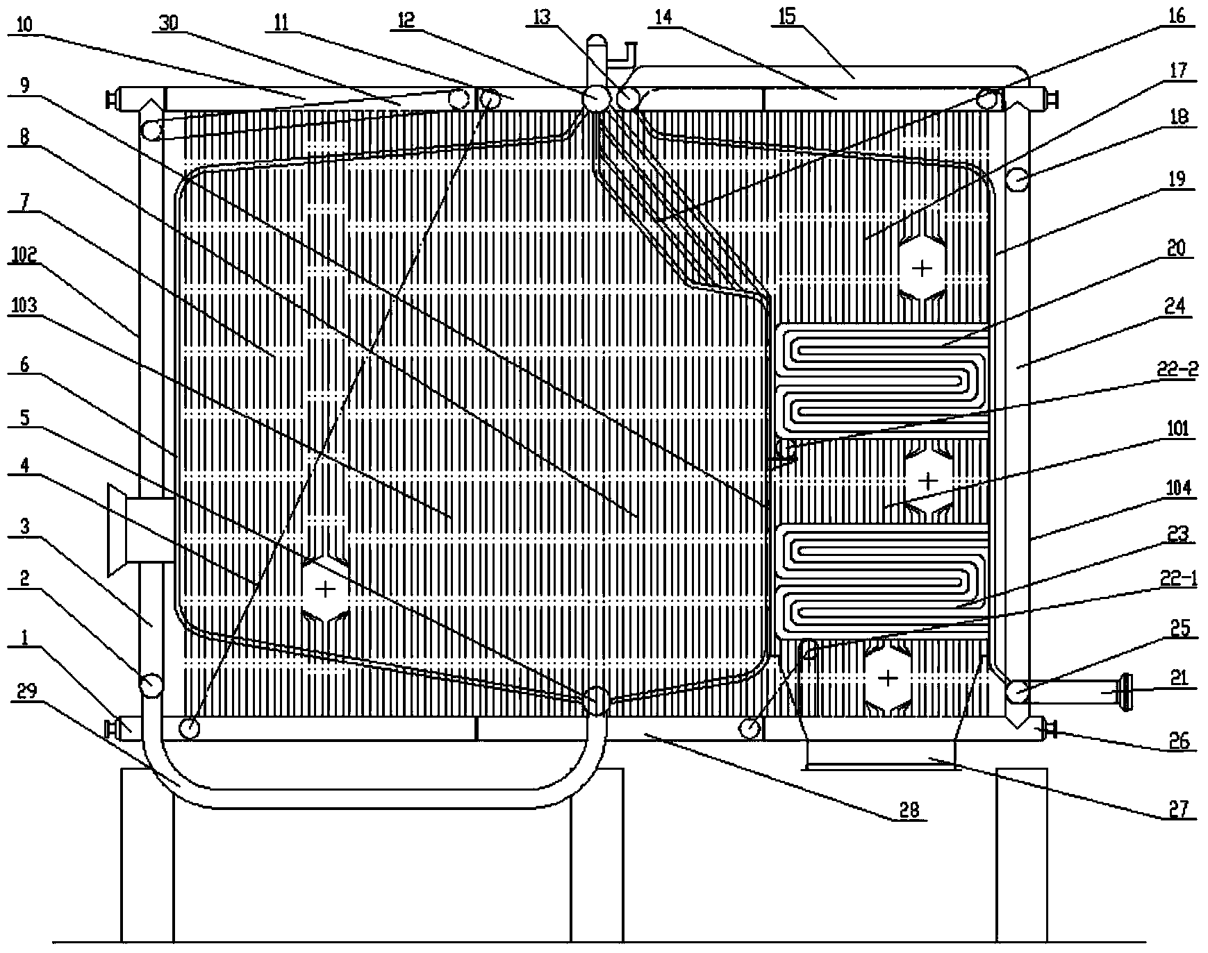 Water circulation structure of fuel gas corner tube hot-water boiler