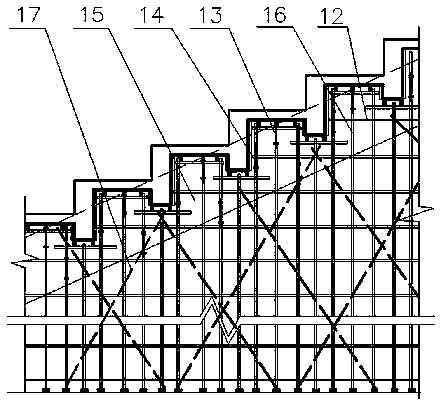 Template structure and method for template support of cast-in-place concrete arc-shaped terrace