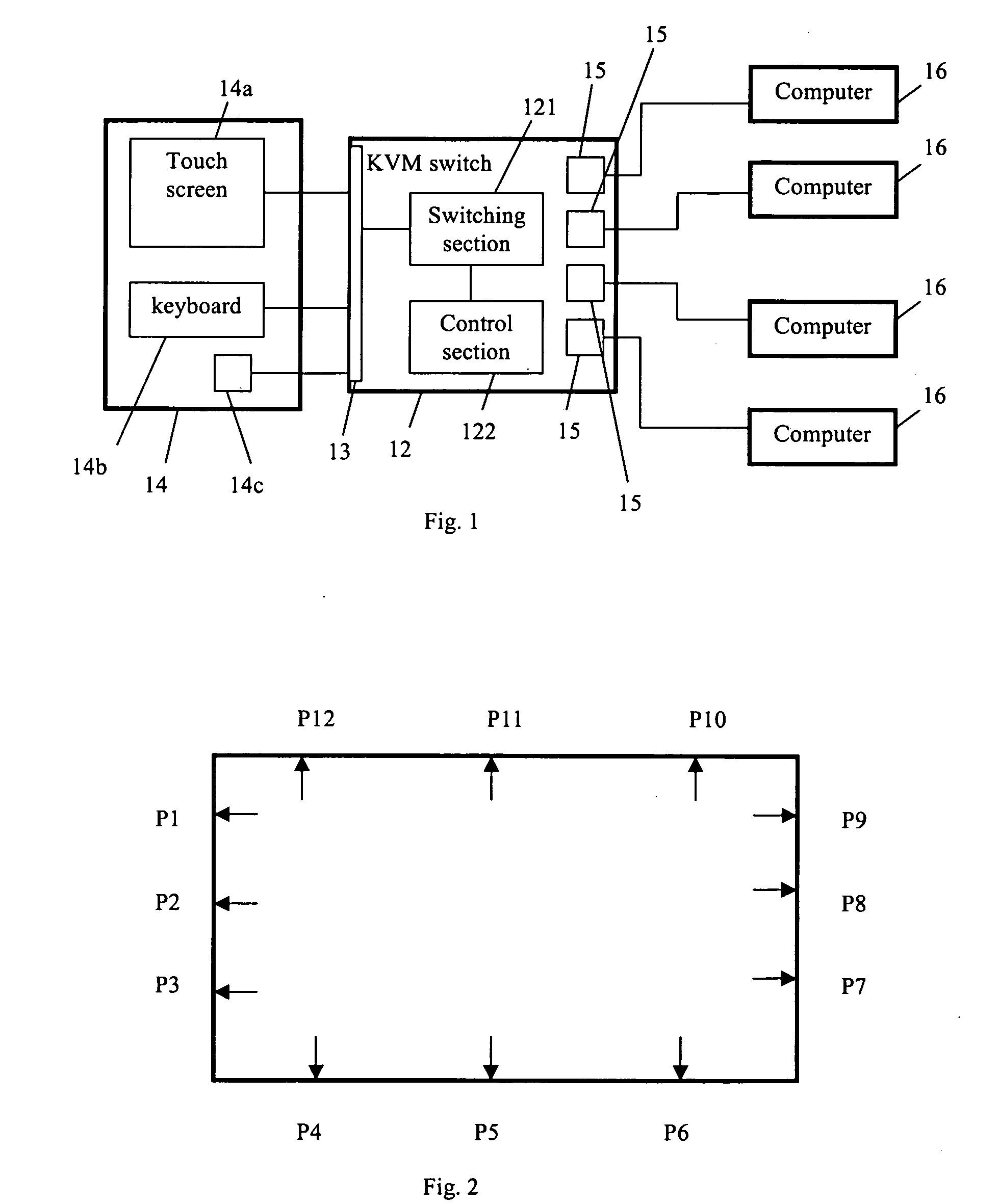 KVM switch using a touch screen