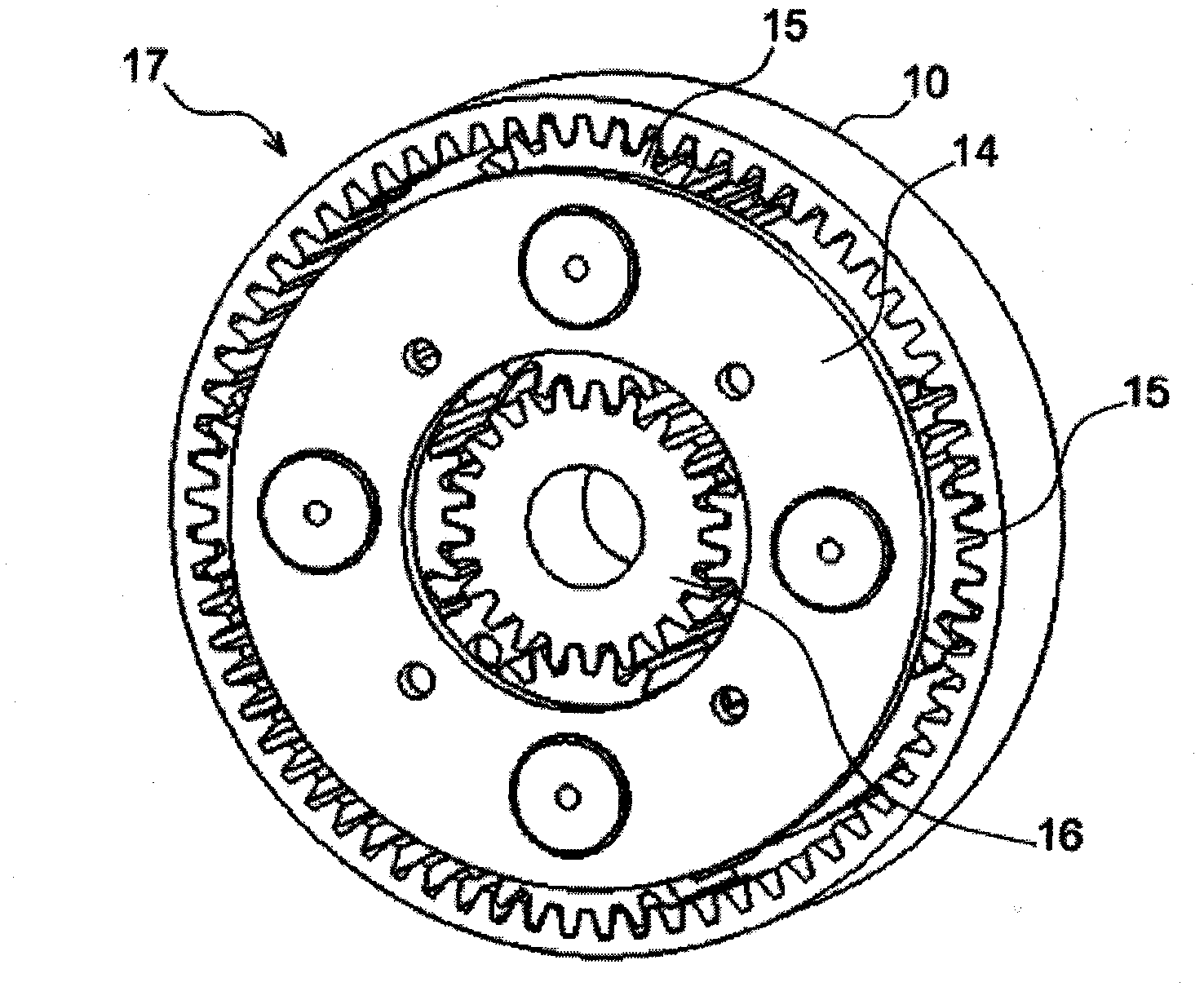 Device for driving a pair of counter-rotating propellers by means of an epicyclic gear train