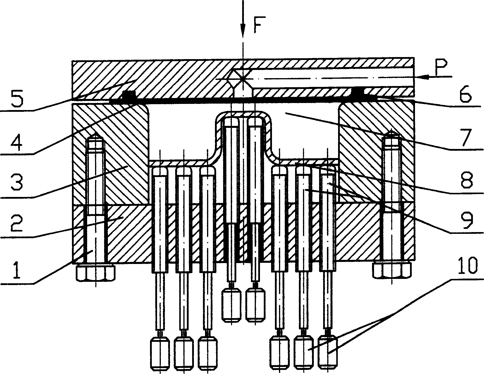 Hydraulic or pneumatic shaping method and device of plate material