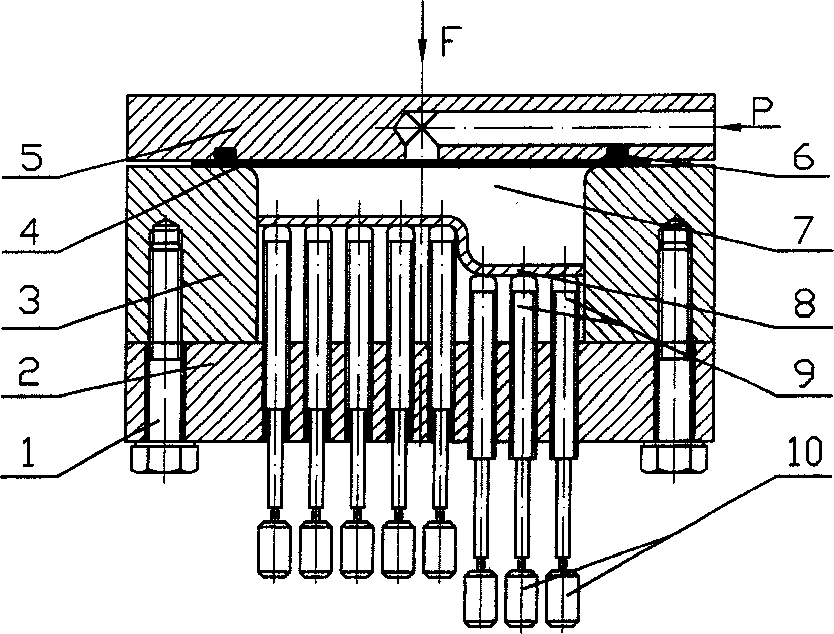 Hydraulic or pneumatic shaping method and device of plate material