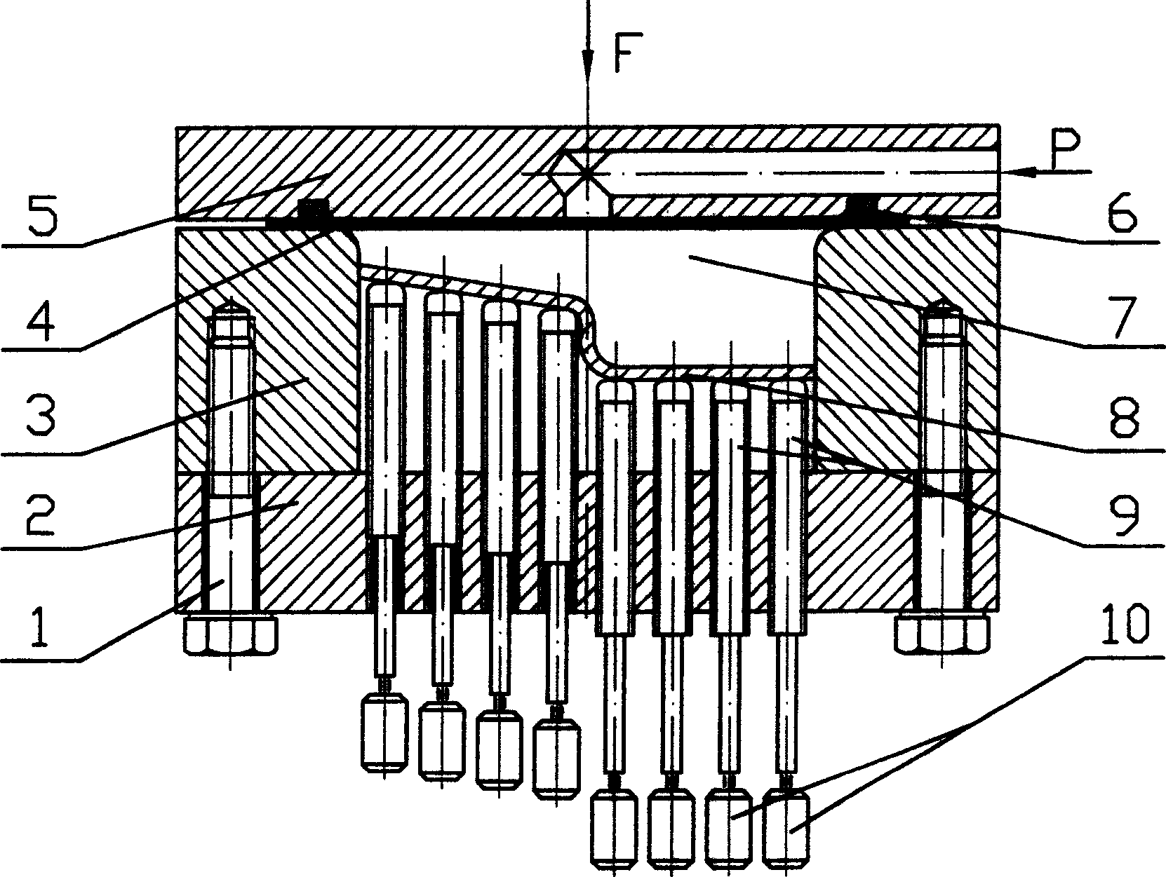 Hydraulic or pneumatic shaping method and device of plate material