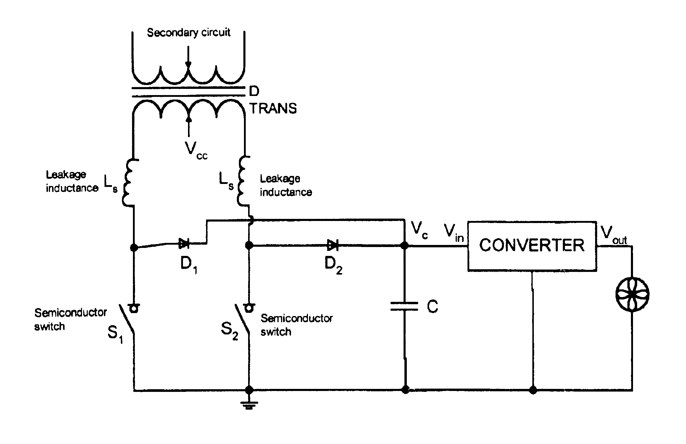 Self-regulated cooling system for switching power supplies using parasitic effects of switching