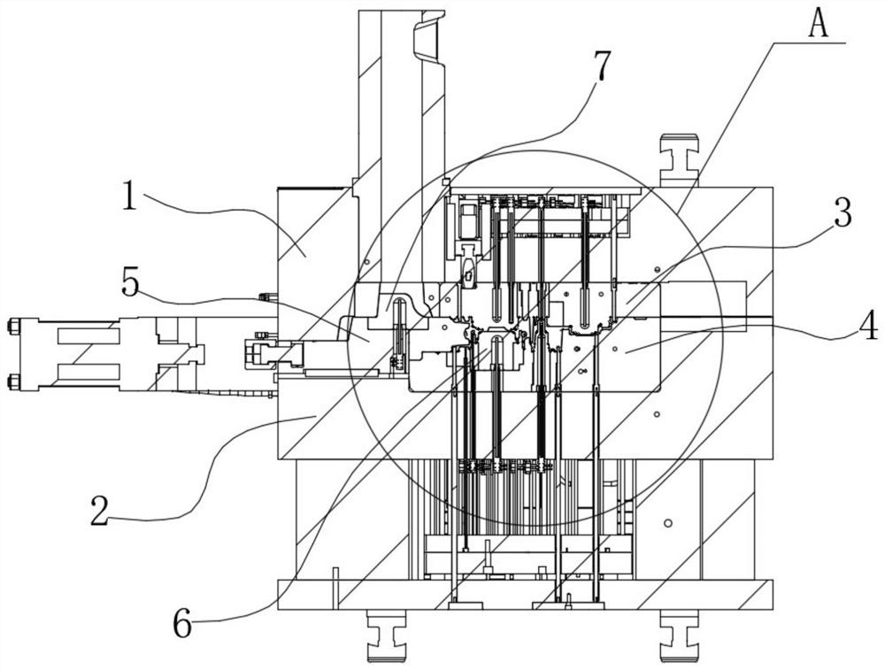 A die-casting mold with multiple inserts and compact structure