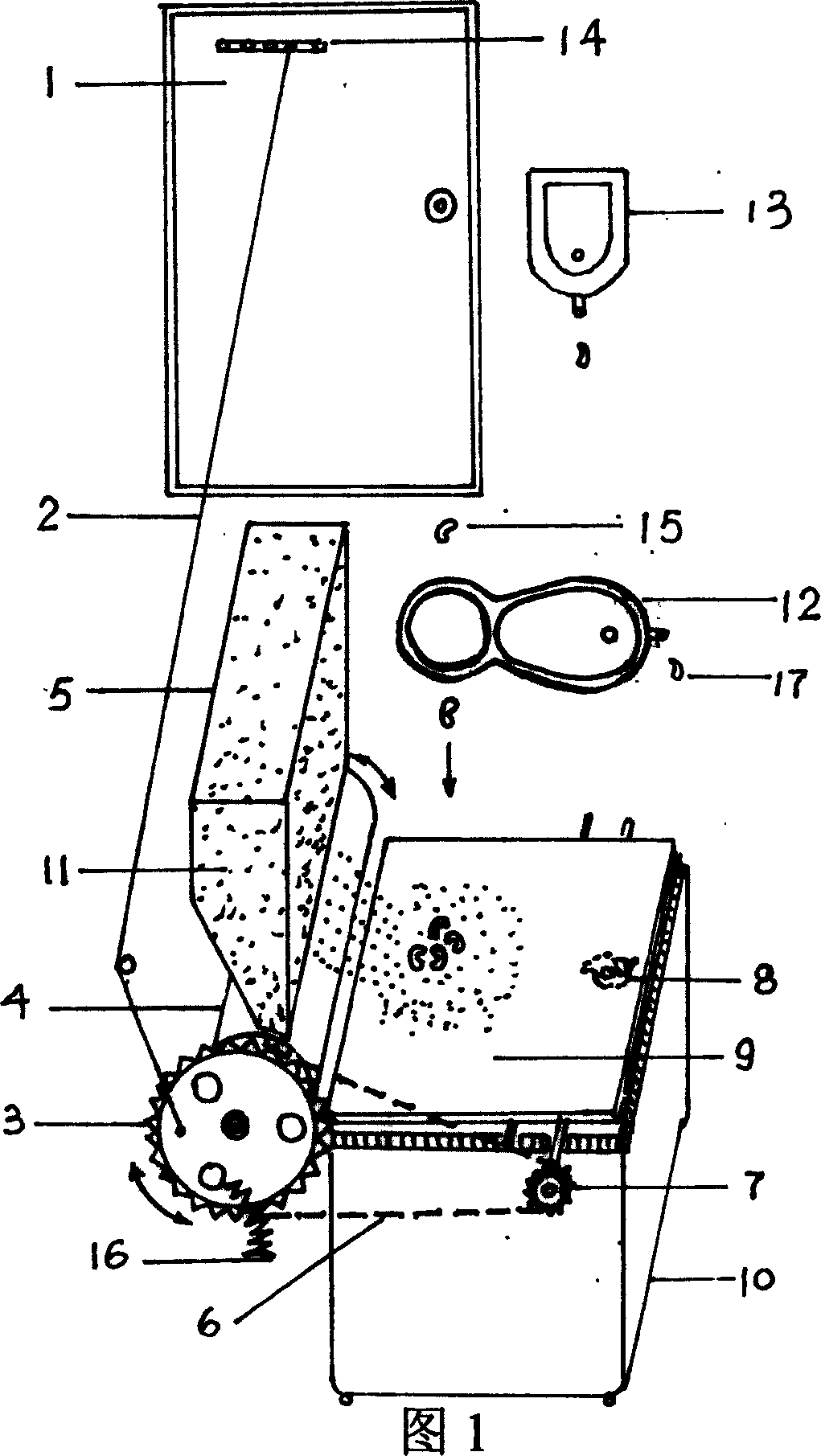 Structure, method, and material of linkage in use for flushing free, no need of electric energy environmental protection water closet