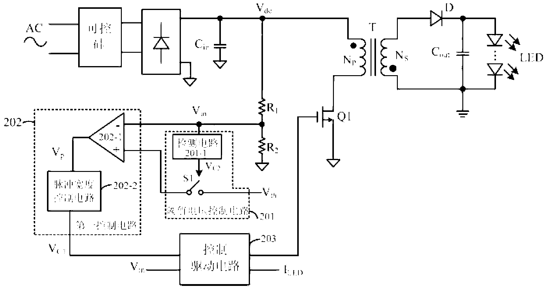 Controlled-silicon adapting LED (light-emitting diode) driving circuit, method and switch power supply