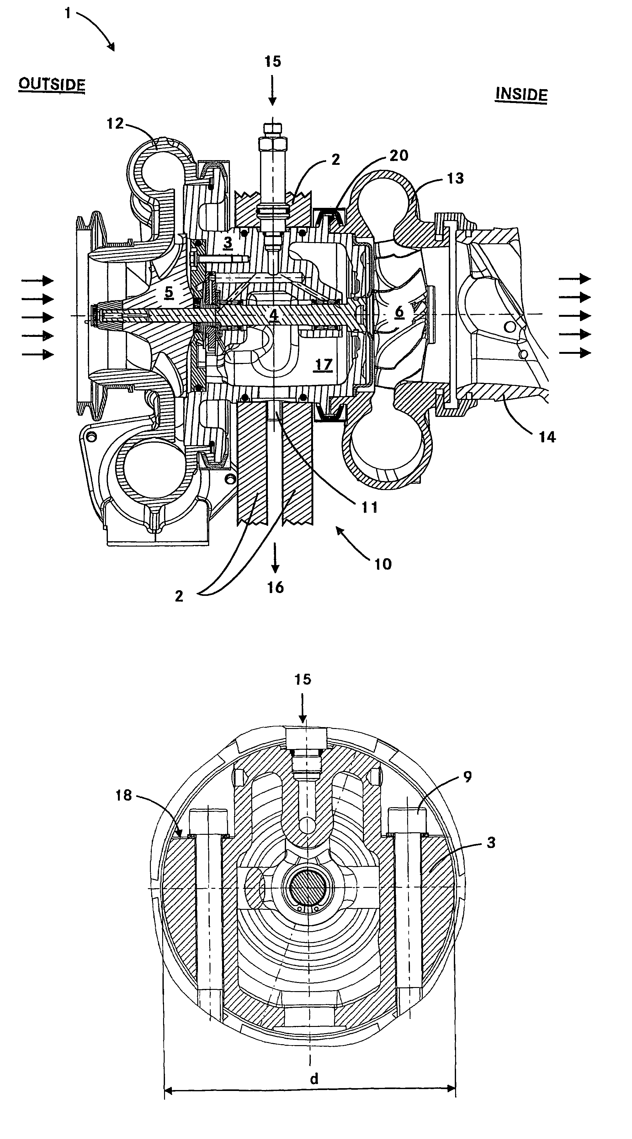 Arrangement for an exhaust gas turbo charger with a carrier housing