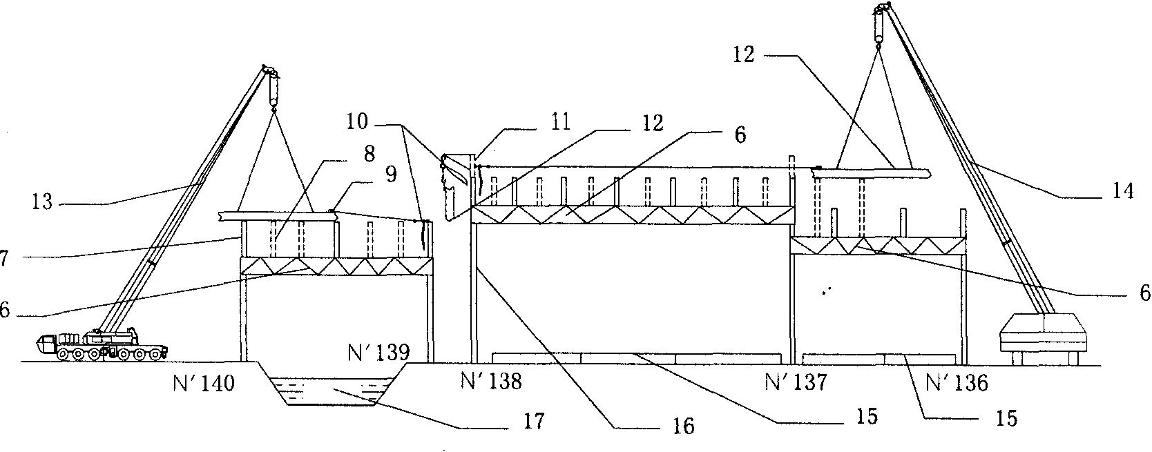 Large-span overhead pipeline sliding installation method