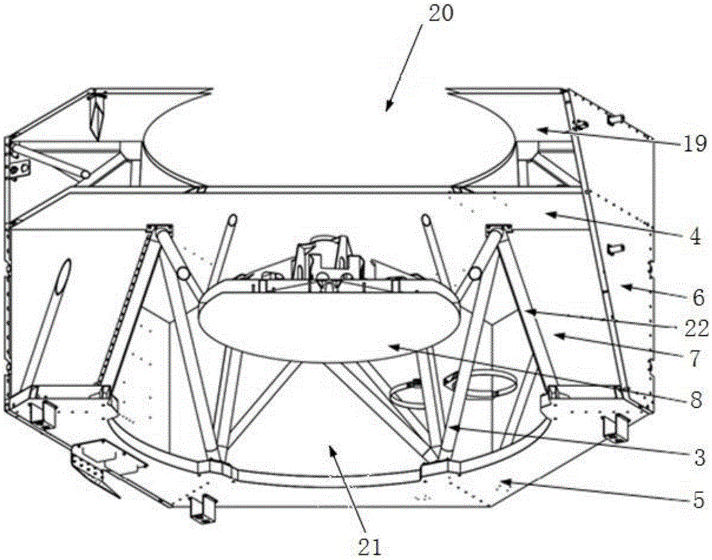 Large truss type vibration isolation platform structure facing various effective loads