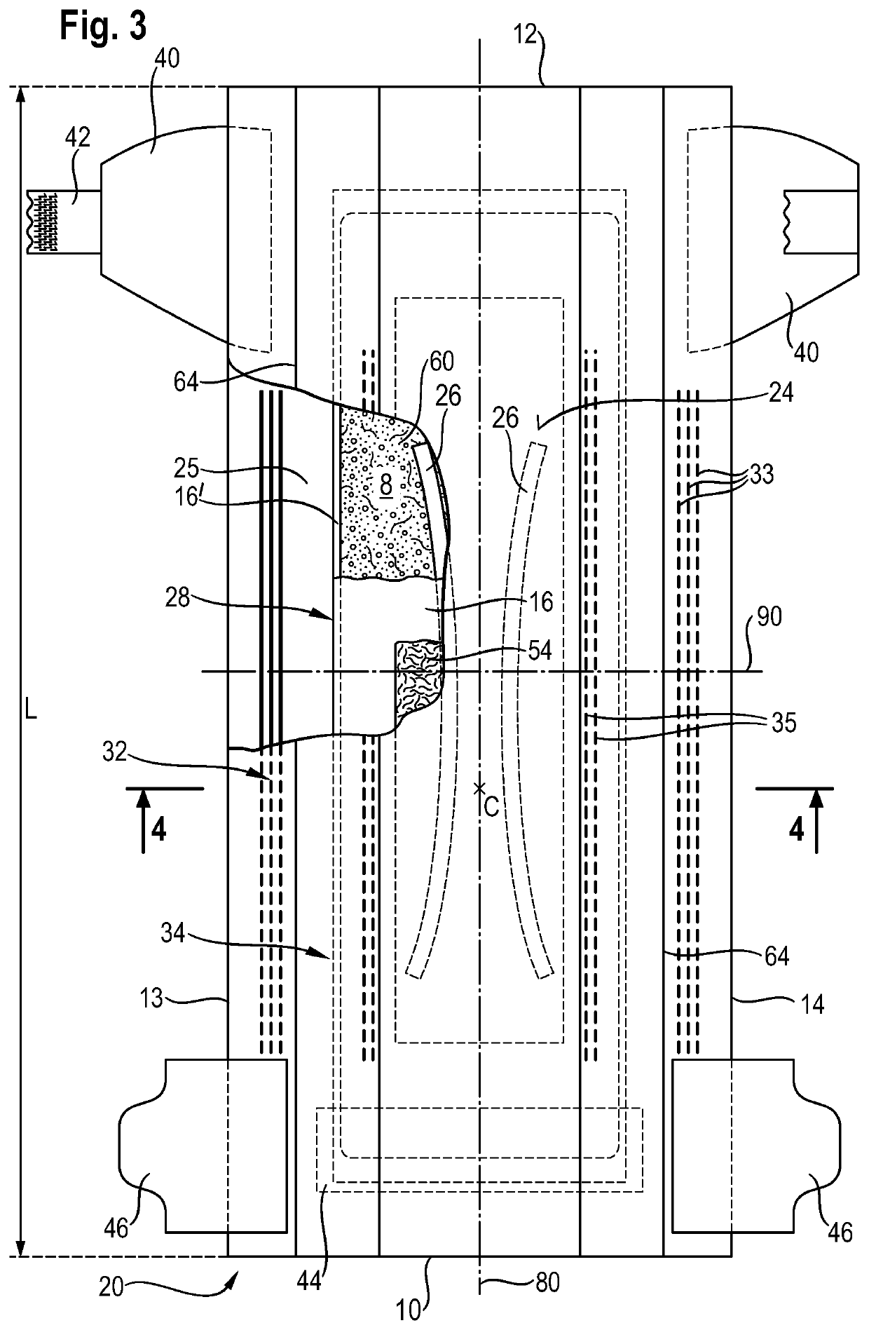 Absorbent cores having material free areas