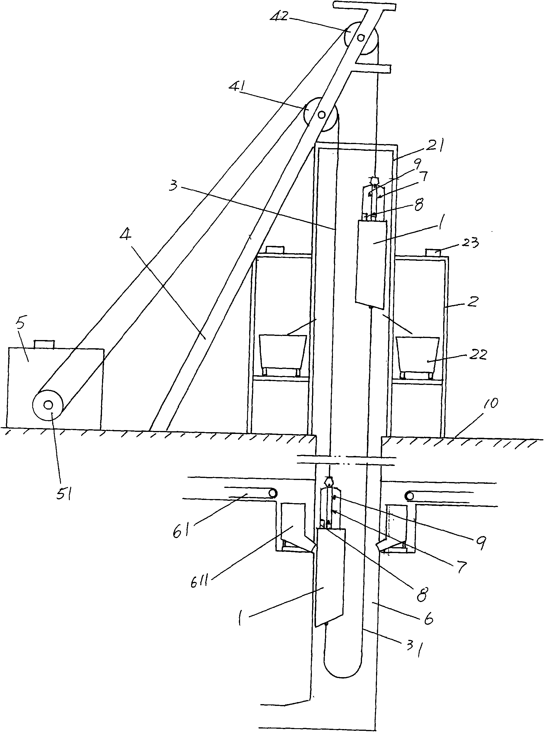 Multi-rope guide mine skip mechanism for coal lifting and unloading