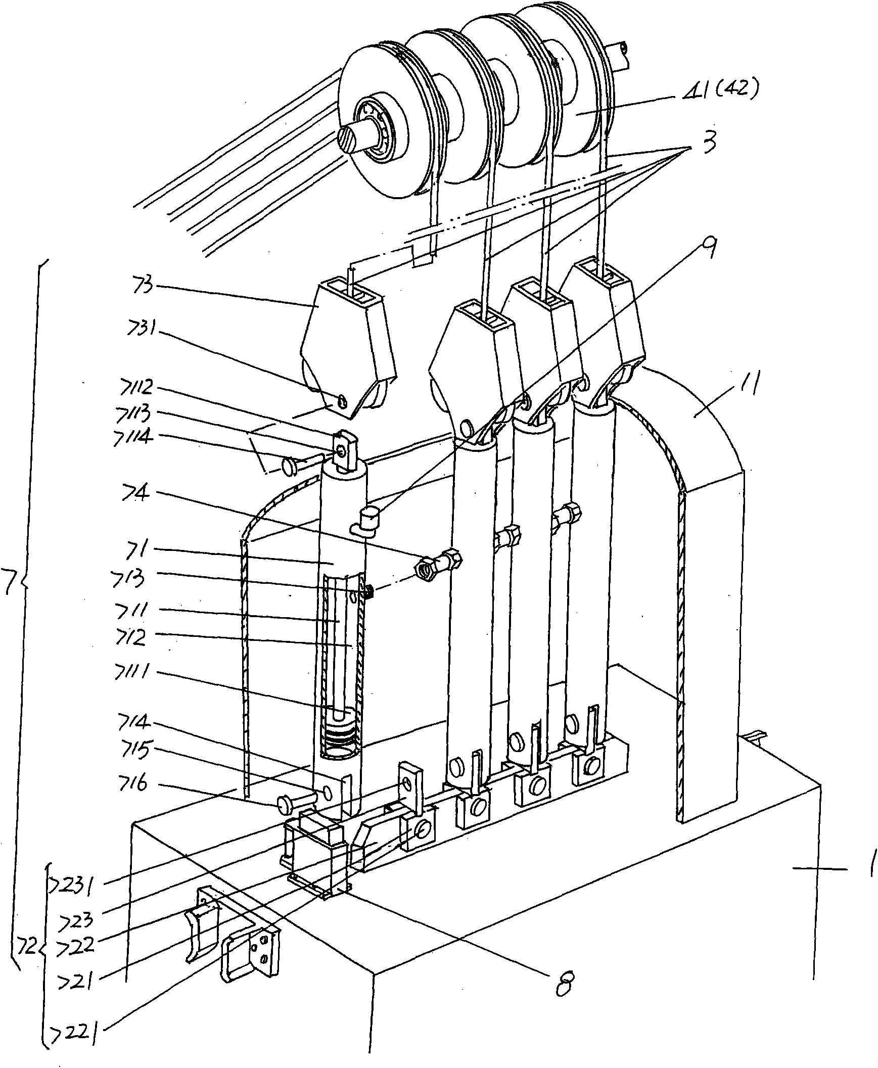 Multi-rope guide mine skip mechanism for coal lifting and unloading