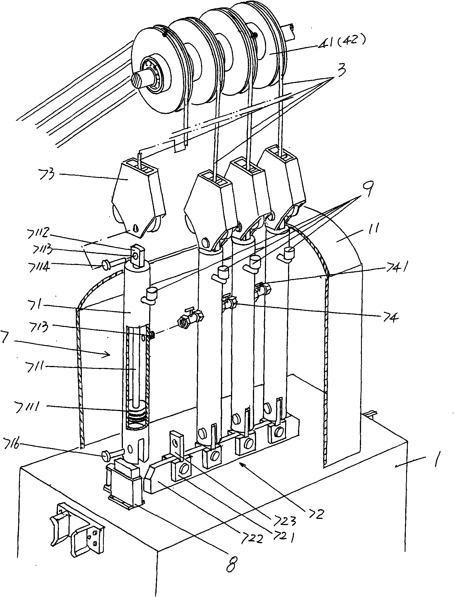 Multi-rope guide mine skip mechanism for coal lifting and unloading