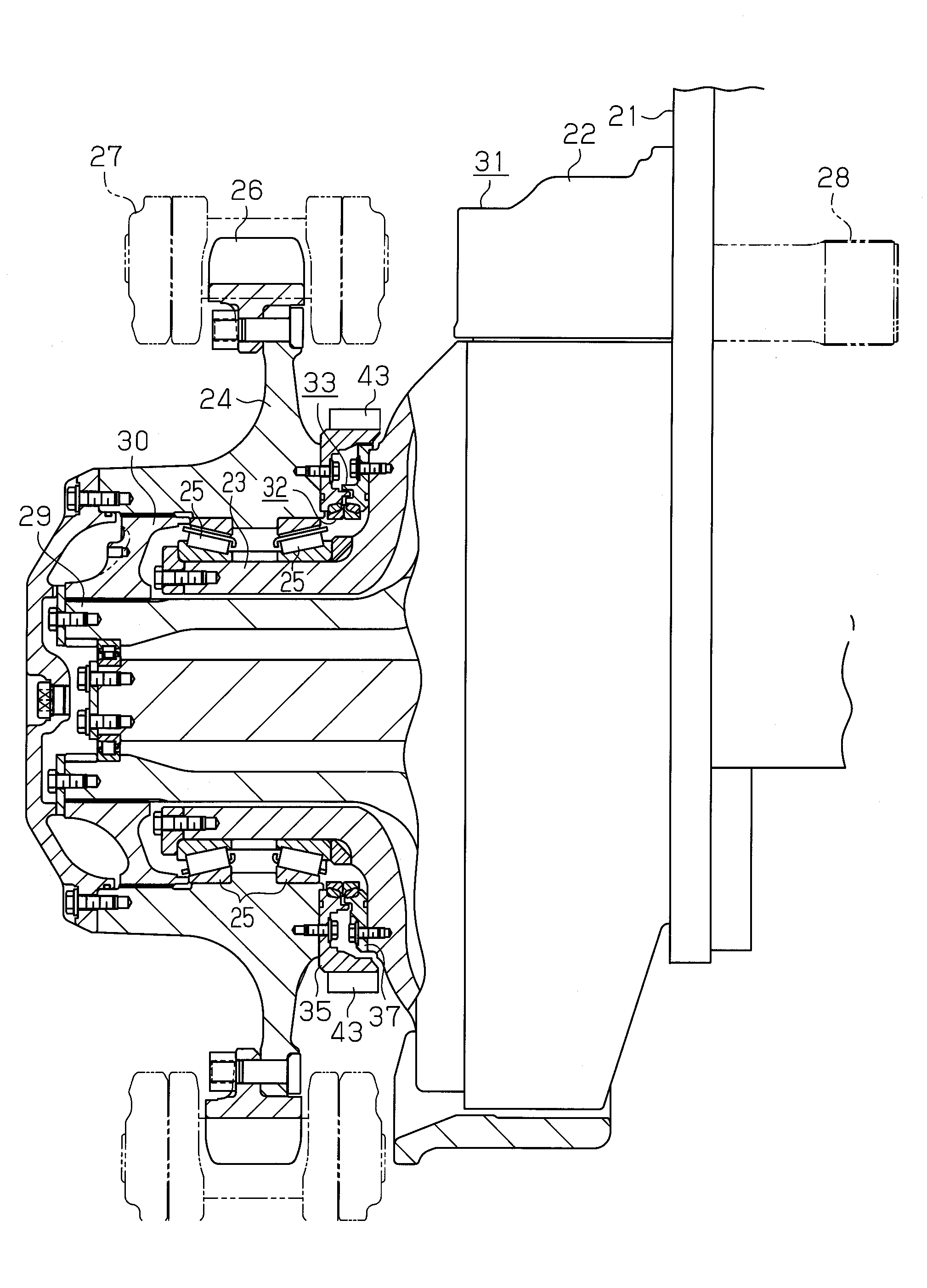 Rotating wheel mechanism of construction machine and drive wheel mechanism of construction machine