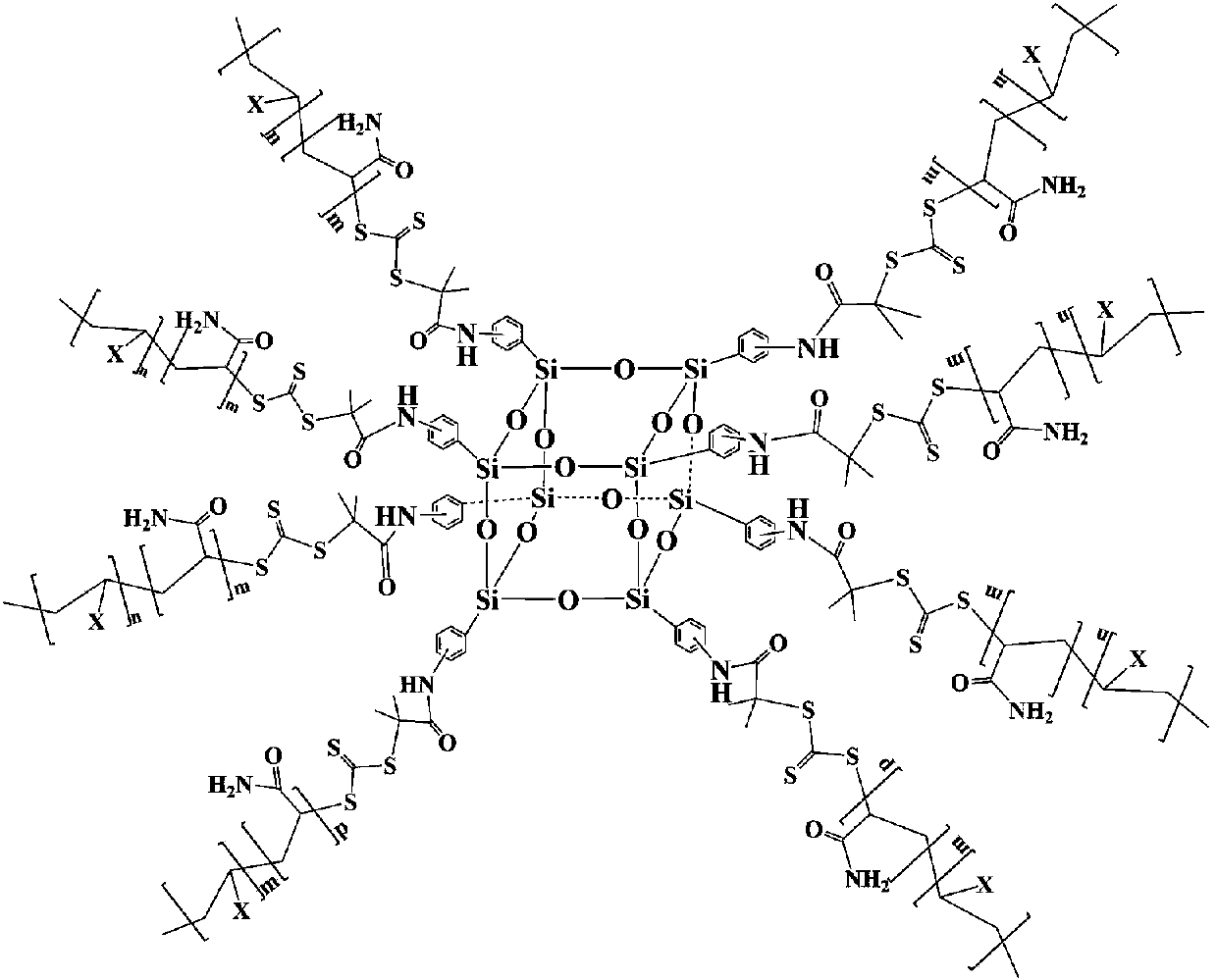 POSS (polyhedral oligomeric silsesquioxane)-centered star copolymer flocculant and preparation method and application thereof