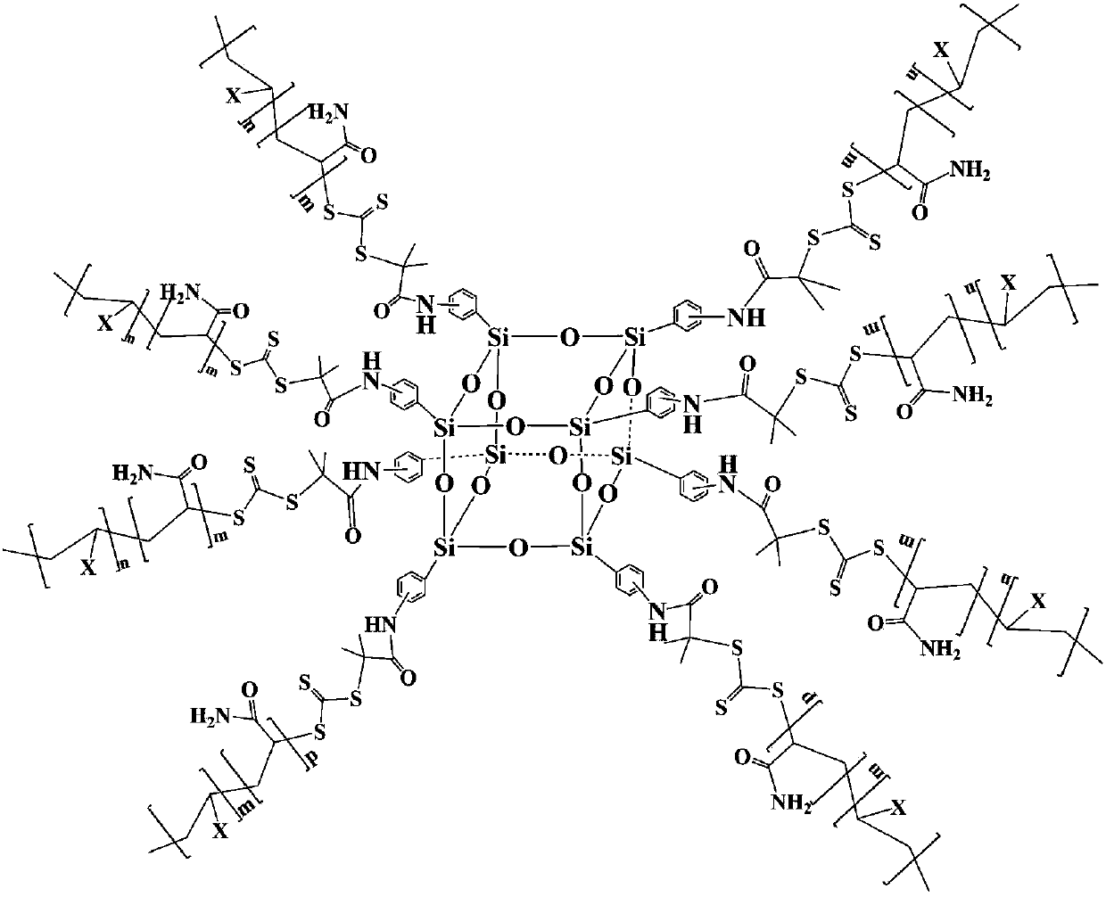 POSS (polyhedral oligomeric silsesquioxane)-centered star copolymer flocculant and preparation method and application thereof