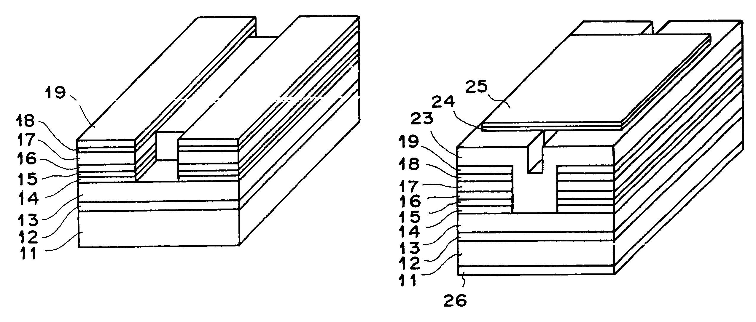 Semiconductor light emitting device in which near-edge portion is filled with doped regrowth layer, and dopant to regrowth layer is diffused into near-edge region of active layer