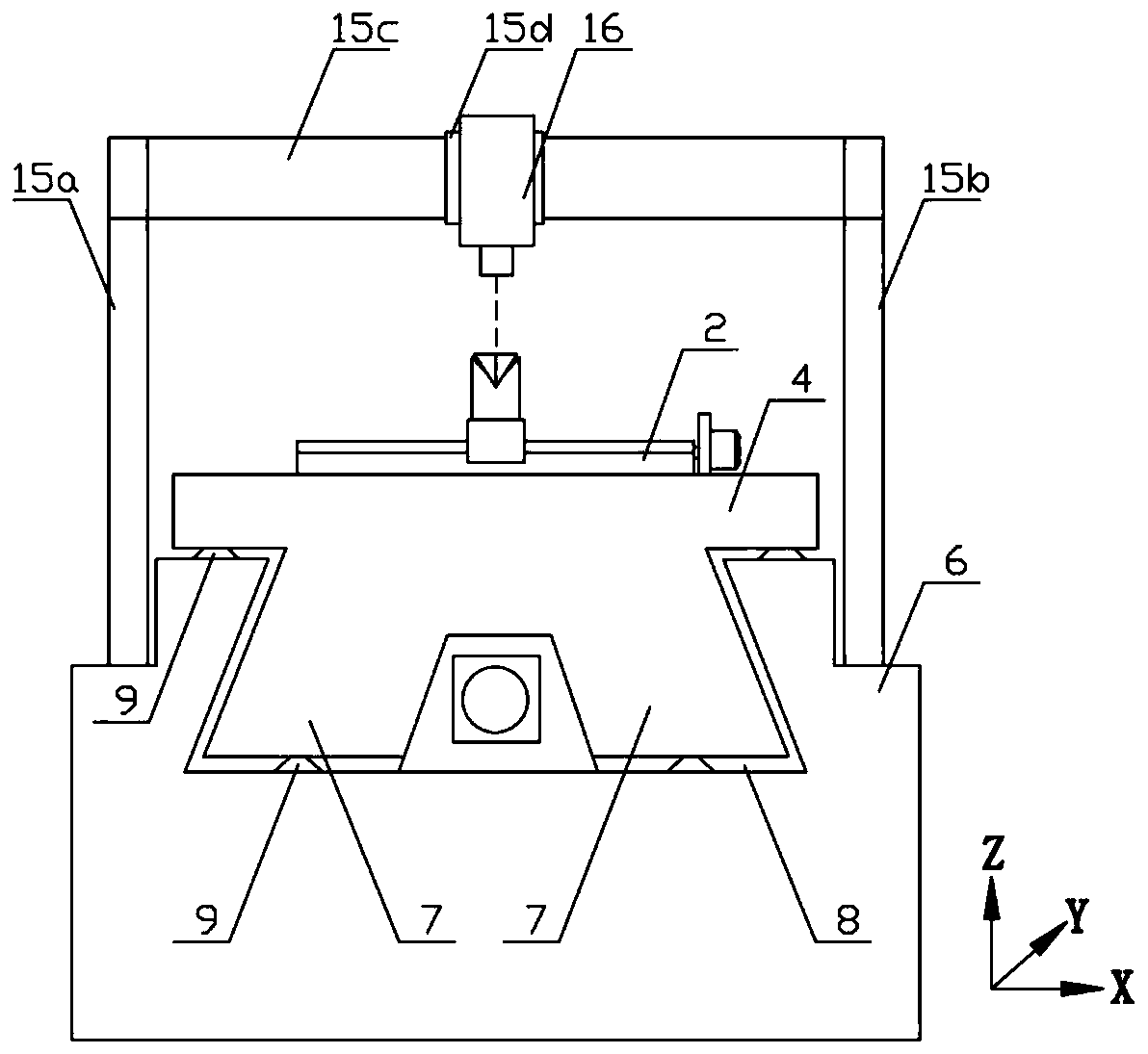 Length measuring device for pyramid prism length standard rod and measuring method of length measuring device