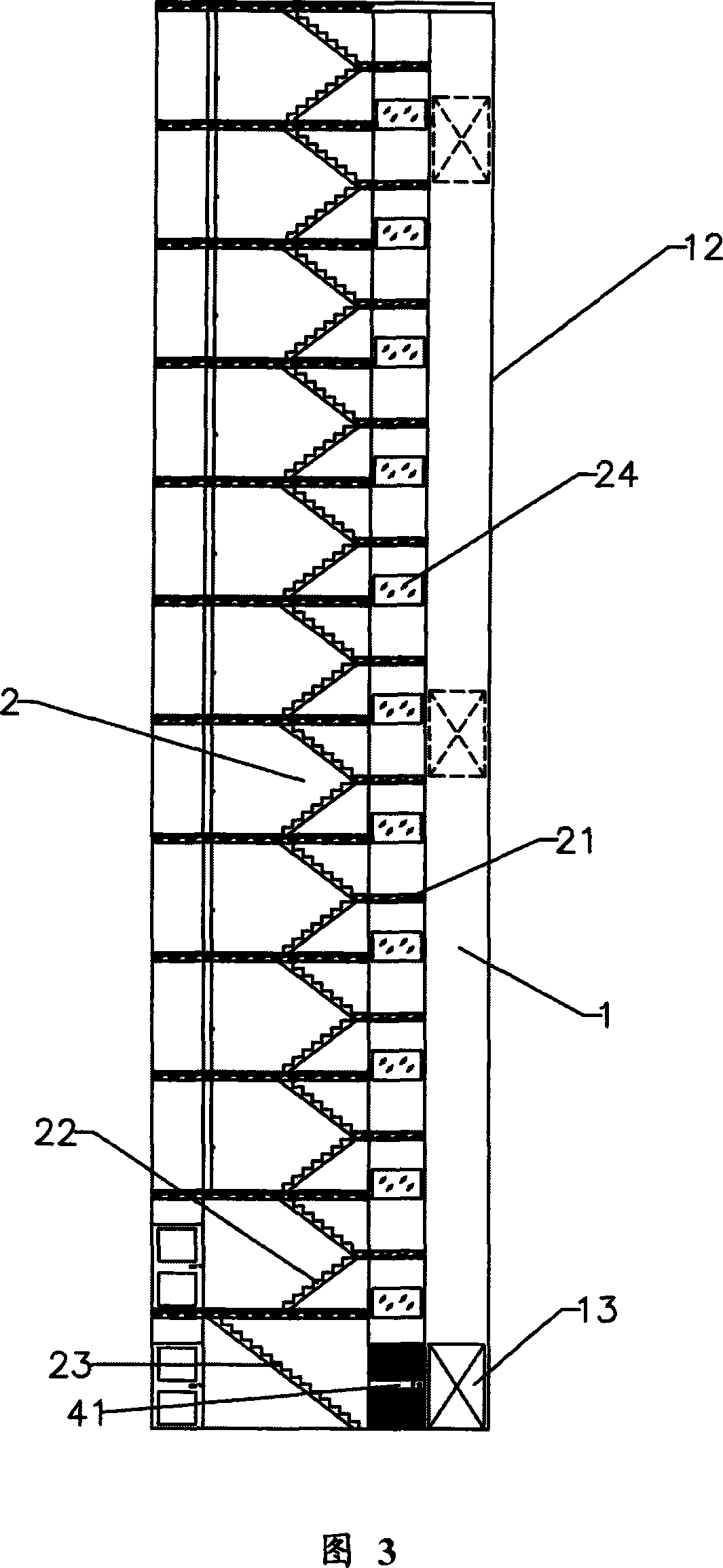 Sharing structure of storied building elevator and stairs