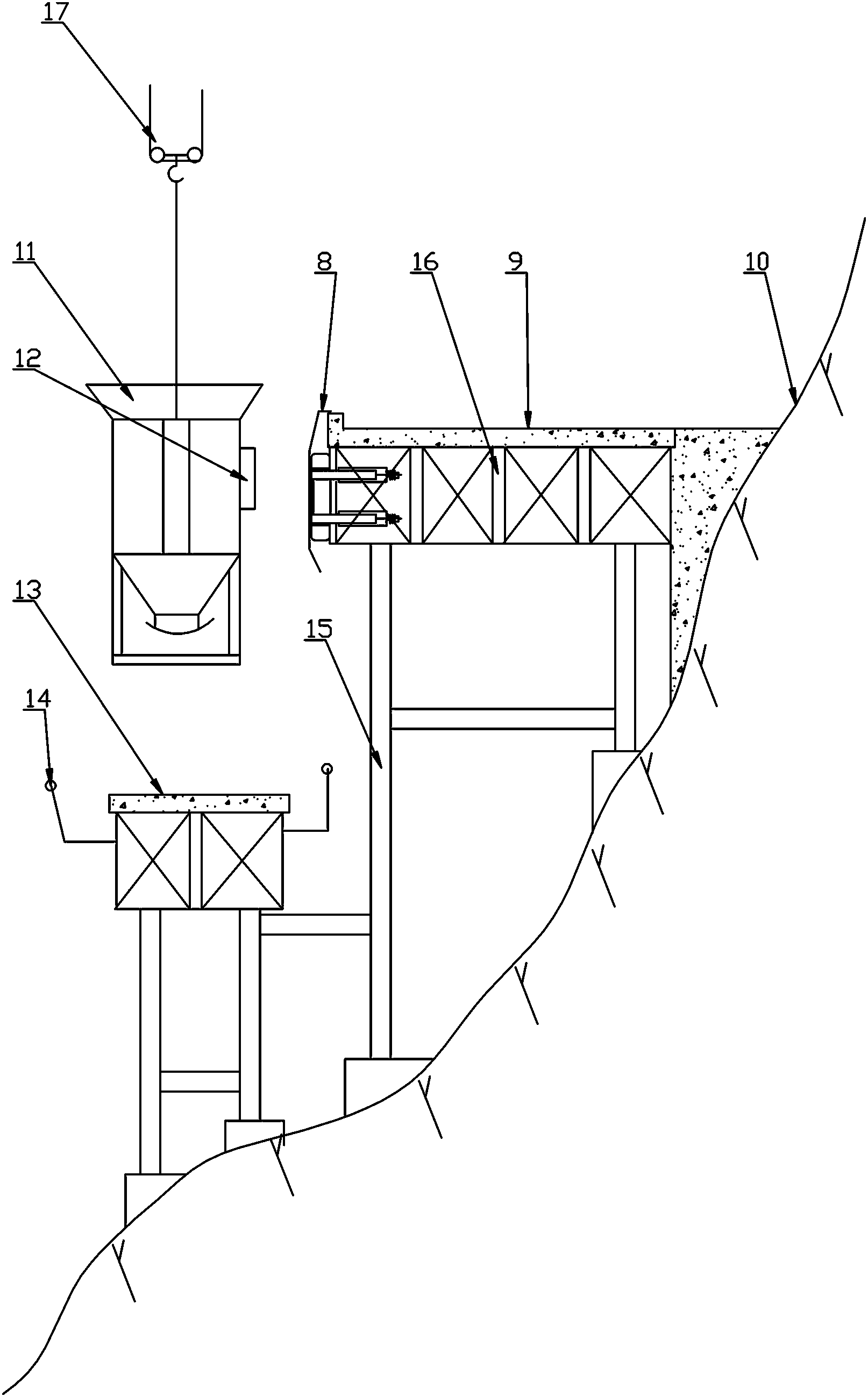 Concrete material taking platform and anti-collision damping device