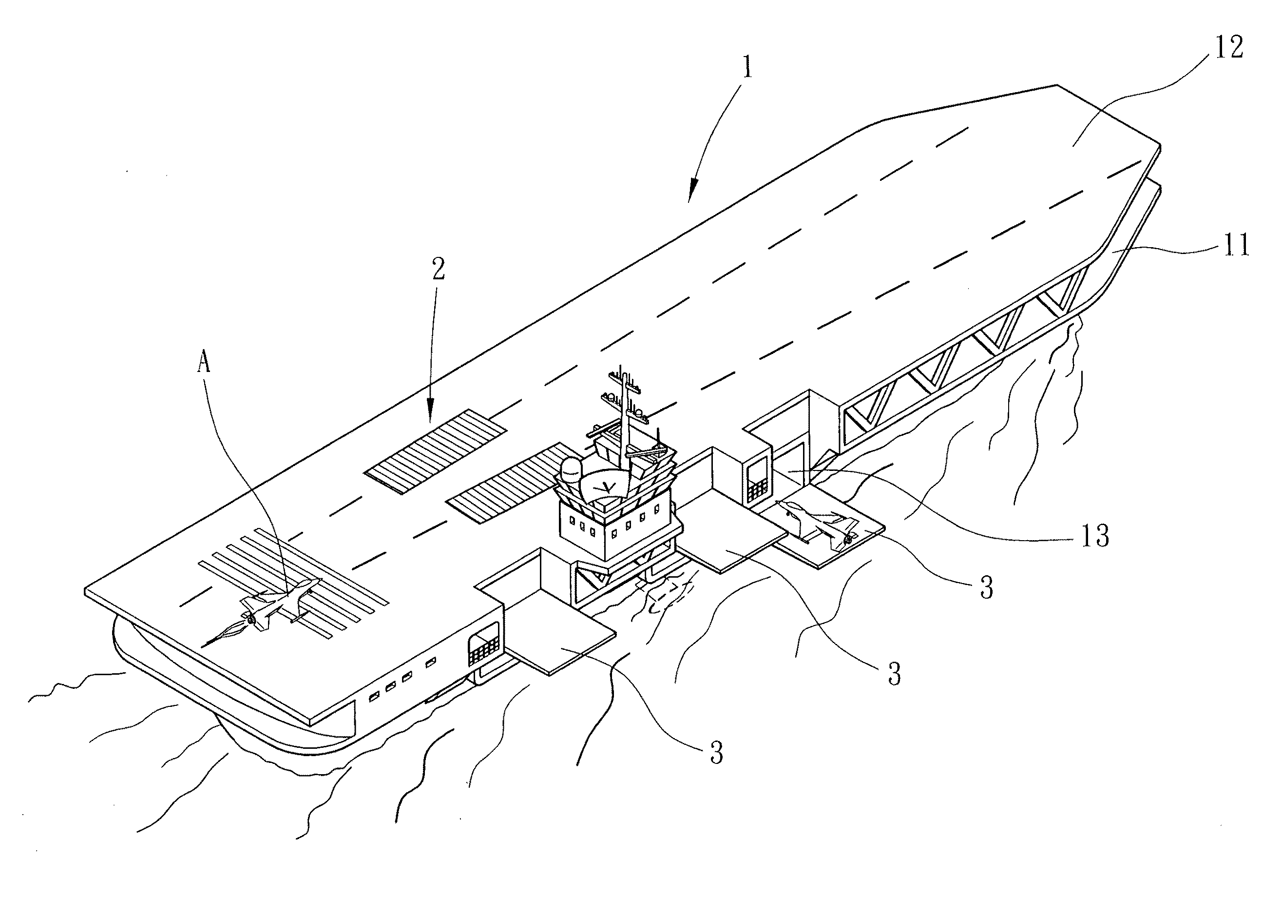 Double level flight deck type aircraft carrier