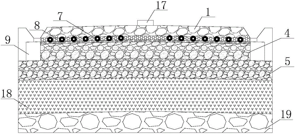 Construction method for dust removing and water draining macroporous asphalt road surface containing graded broken stone composite layer