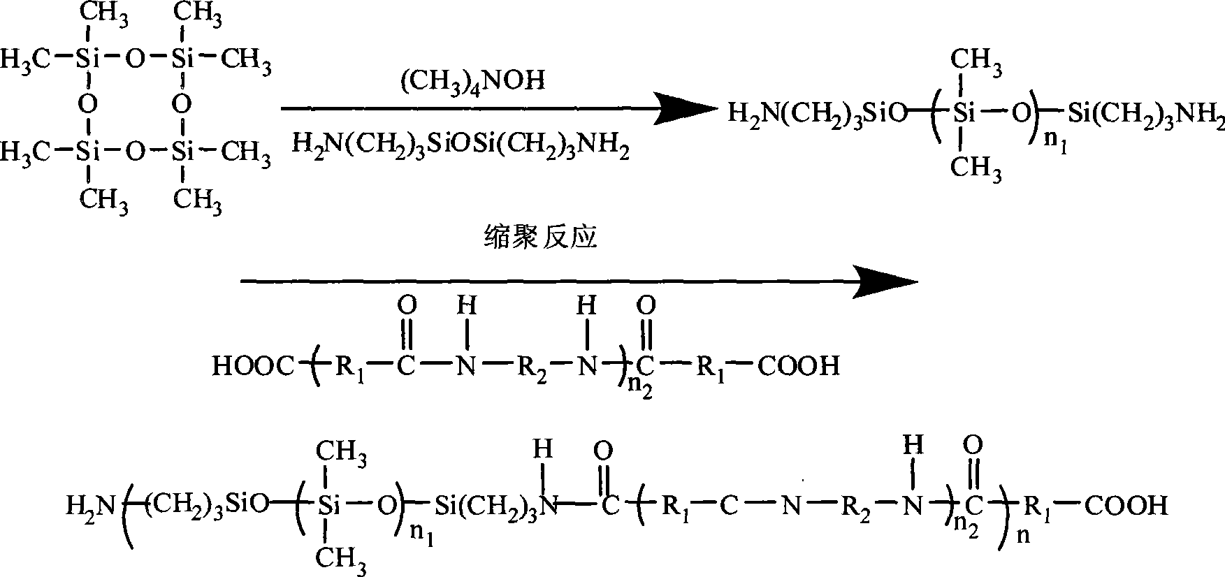 Dimethyl silicone polymer-polyamide multi-block elastomer and production method thereof