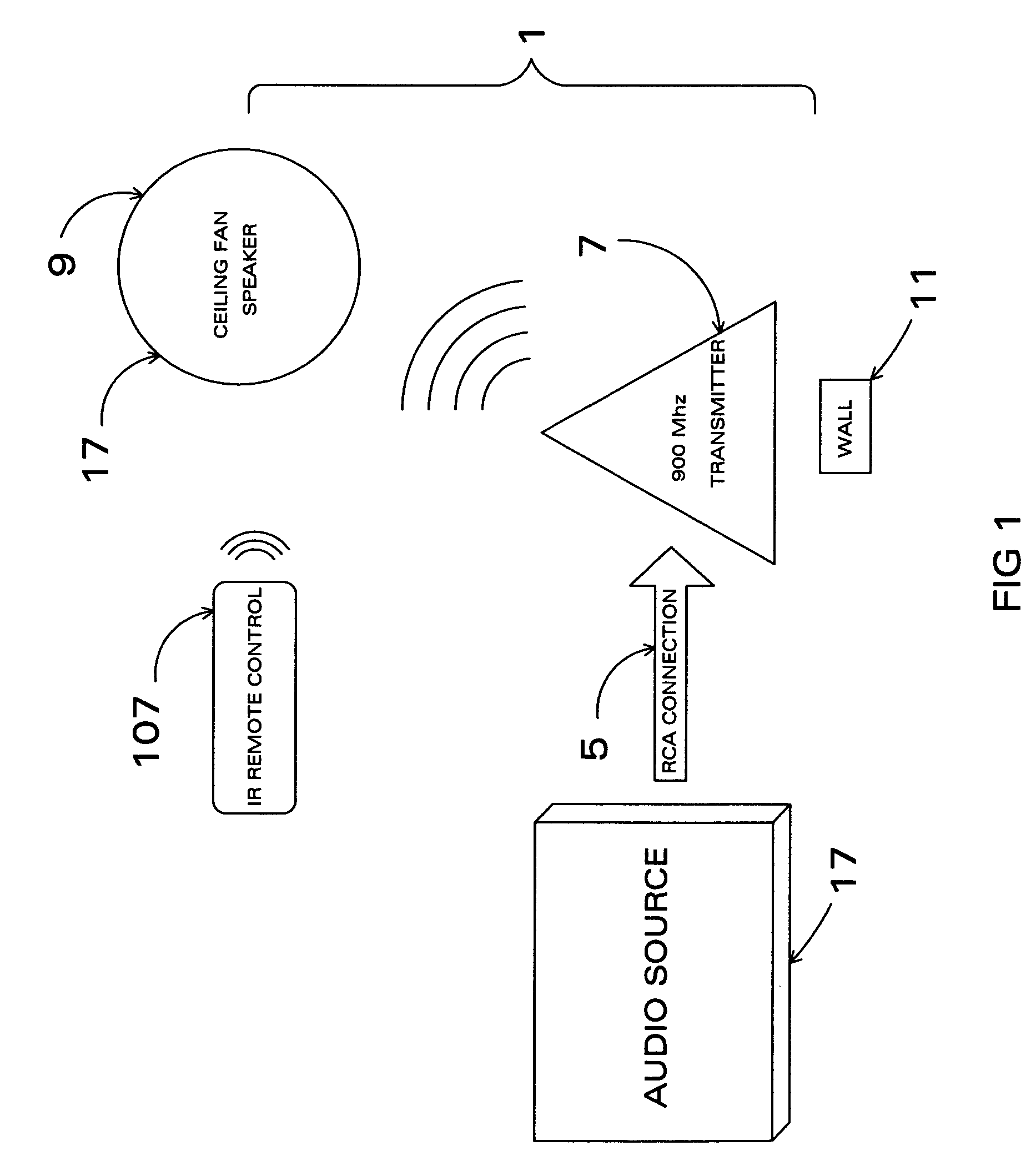 Wireless speaker system for use with ceiling fans