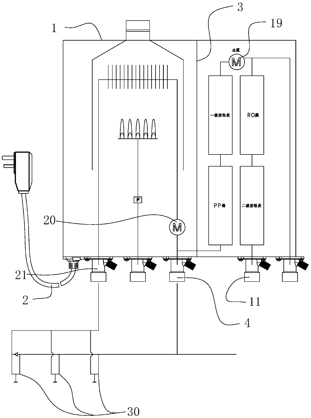 Integrated equipment capable of supplying center hot water and clean drinking water