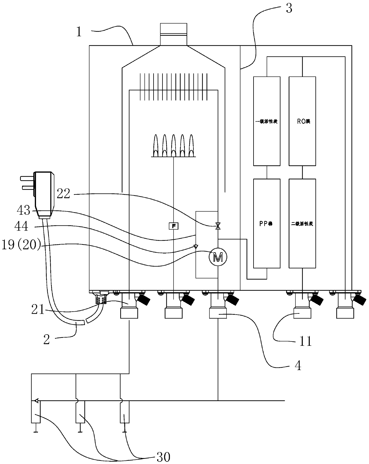 Integrated equipment capable of supplying center hot water and clean drinking water