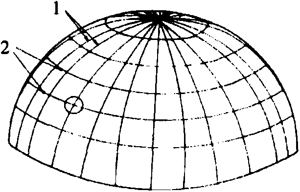 Semispherical roof panel reticulated shell structure with vertical rod supporting for quick assembly