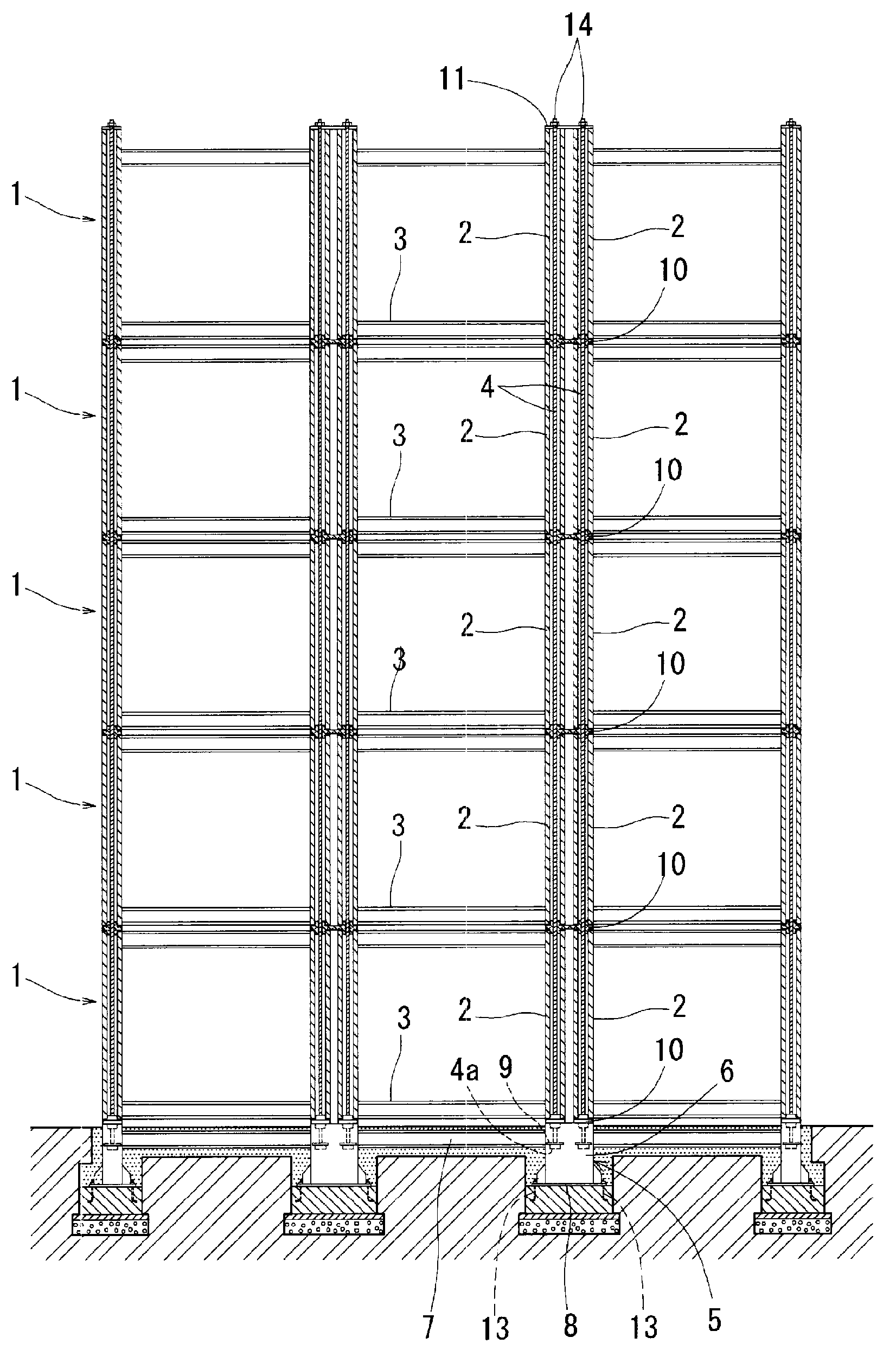 Connection method for container-type unit building