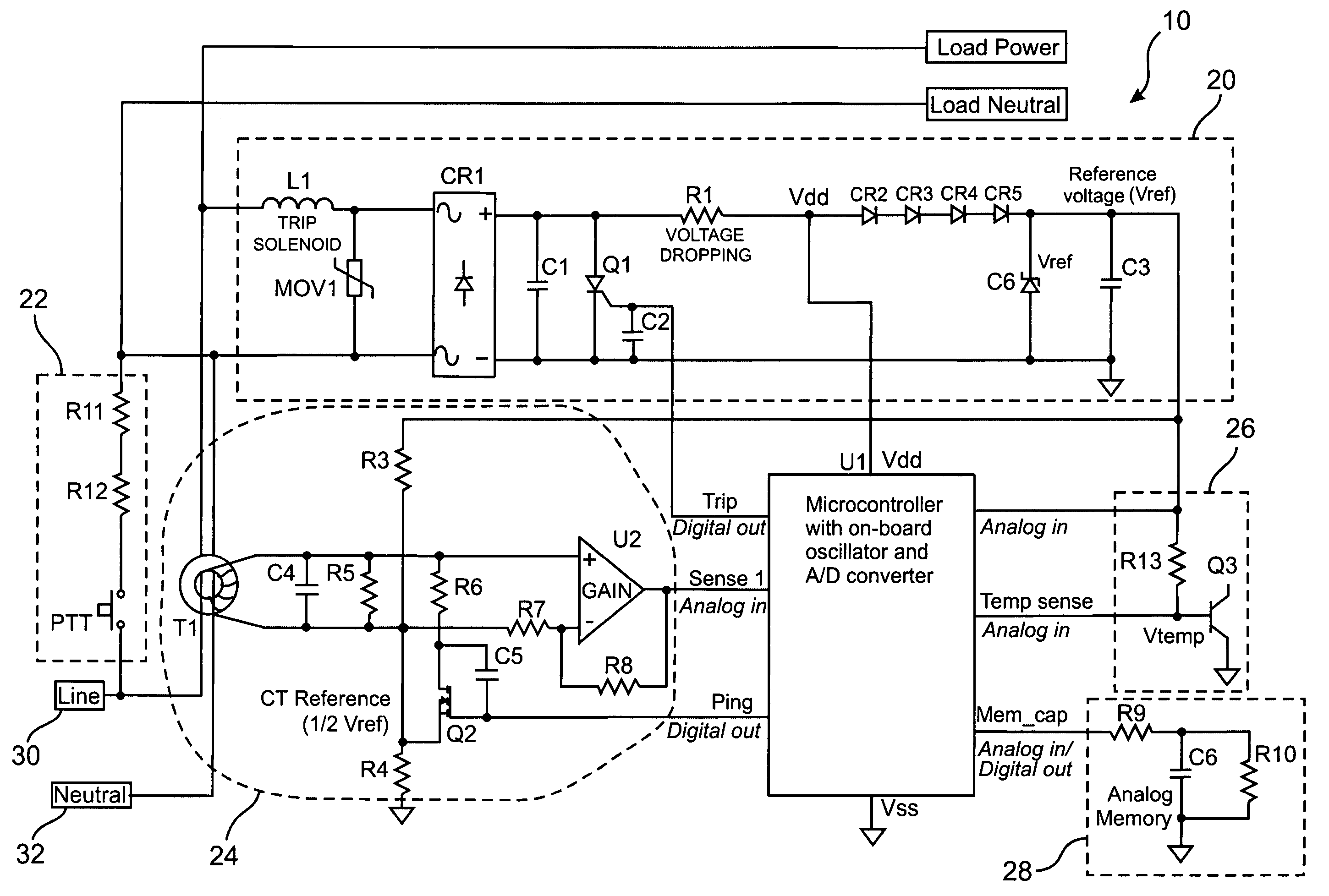 Single-sensor microcontroller-based approach for ground fault circuit interrupters