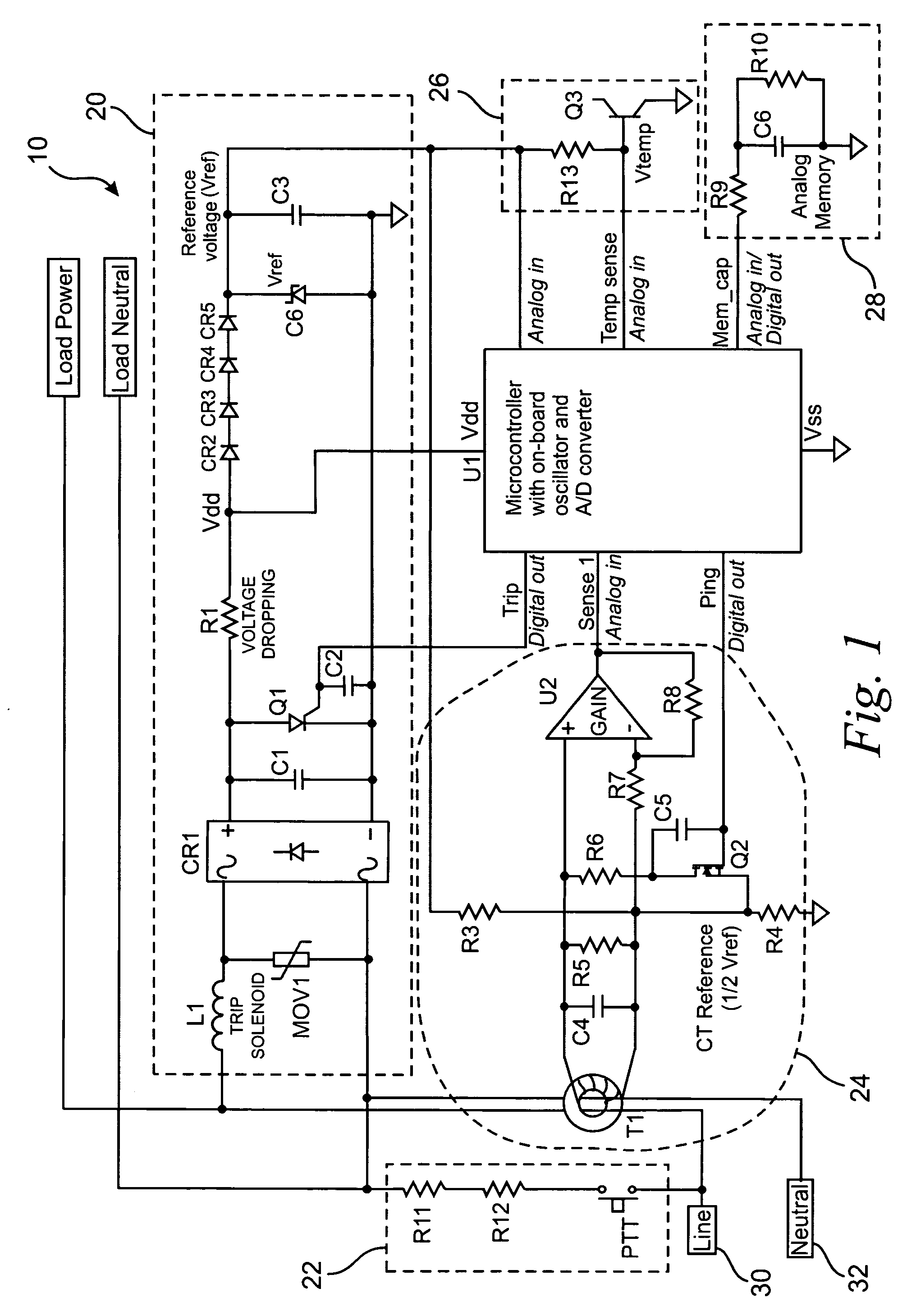 Single-sensor microcontroller-based approach for ground fault circuit interrupters