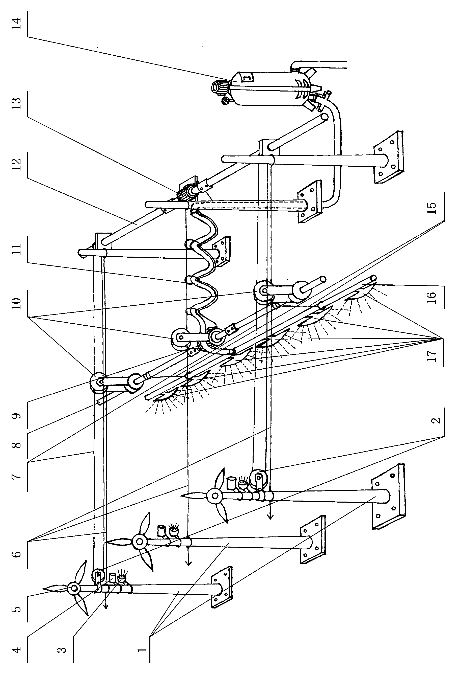 Farmland water, fertilizer and pesticide spraying device