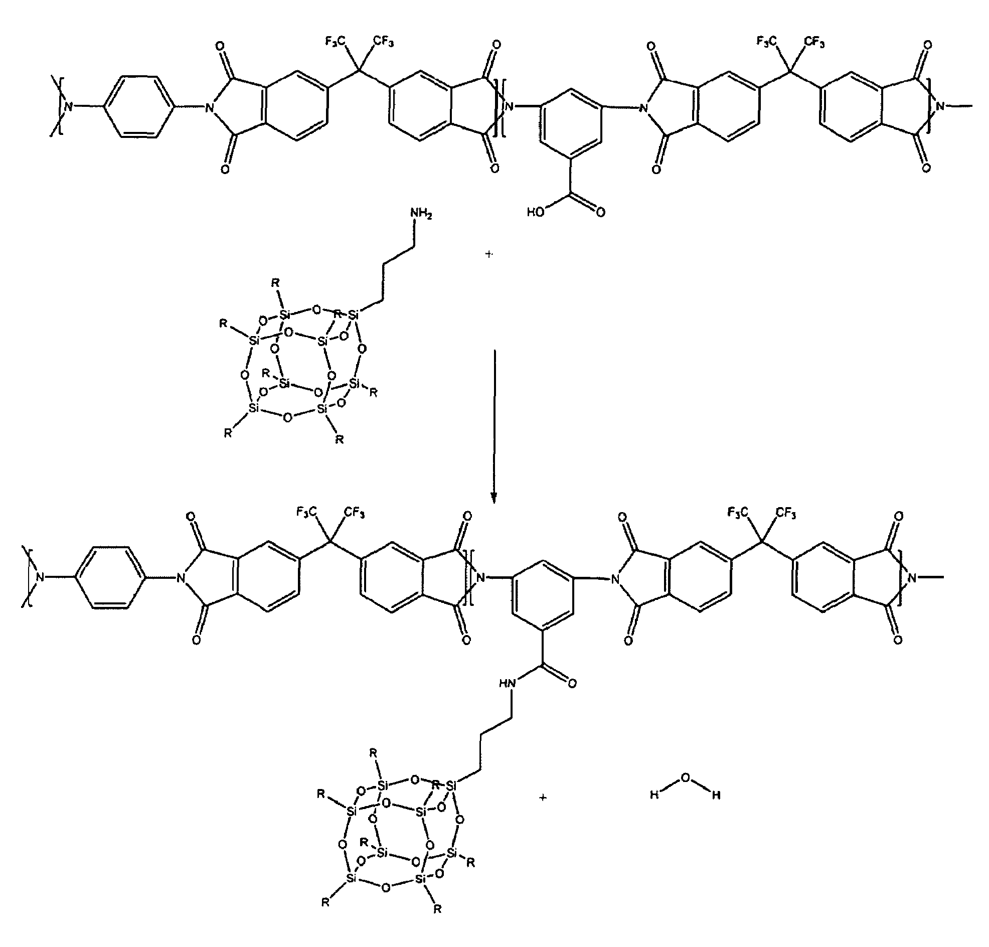 Polyimide polymer with oligomeric silsesquioxane